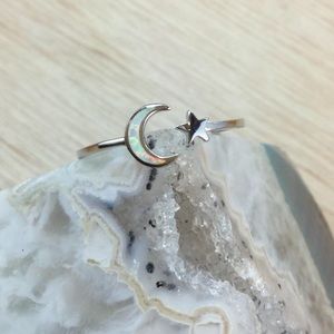 Opal Moon and Star Ring Sterling Silver Jewelry